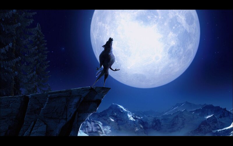 Wolf Howling at Moon — Blue, Dramatic, Night, 3d Render