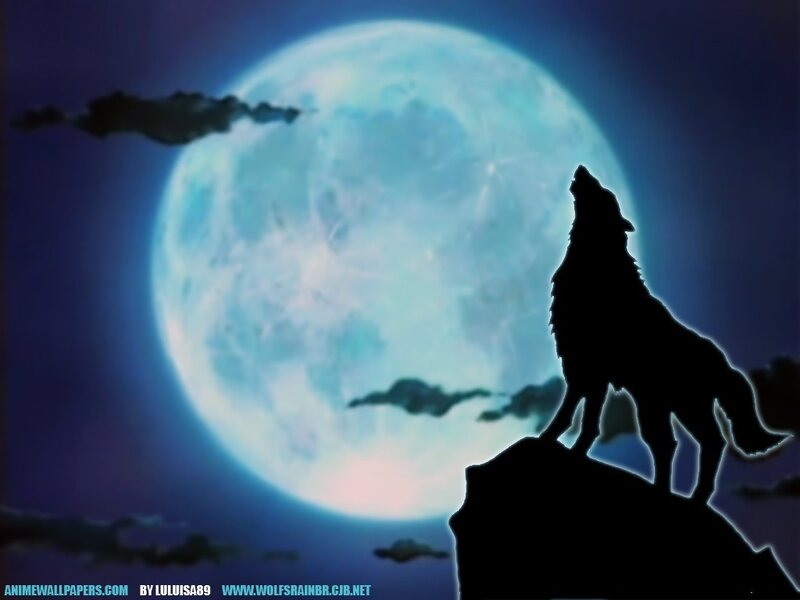 Wolf Howling at Moon — Blue, Dramatic, Night, Anime