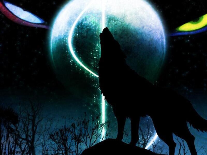 Wolf Howling at Moon — Blue, Dramatic, Night, Digital Art, Eyes