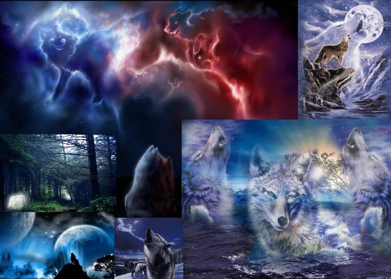 Wolf Howling at Moon — Blue, Dramatic, Night, Digital Art, Forest, Nebula
