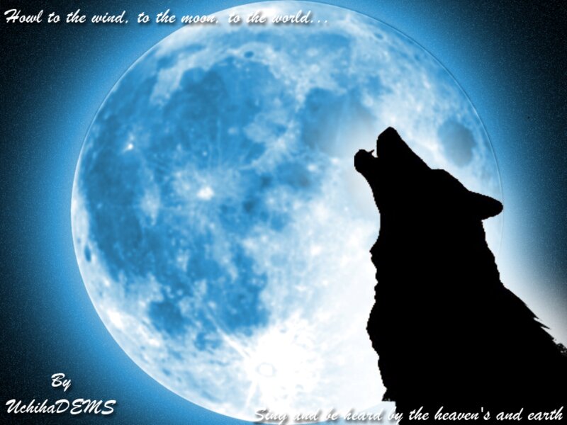 Wolf Howling at Moon — Blue, Dramatic, Night, Digital Art, Silhouette, Sky