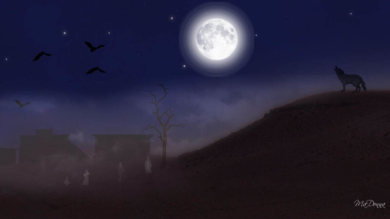 Wolf Howling at Moon — Blue, Mysterious