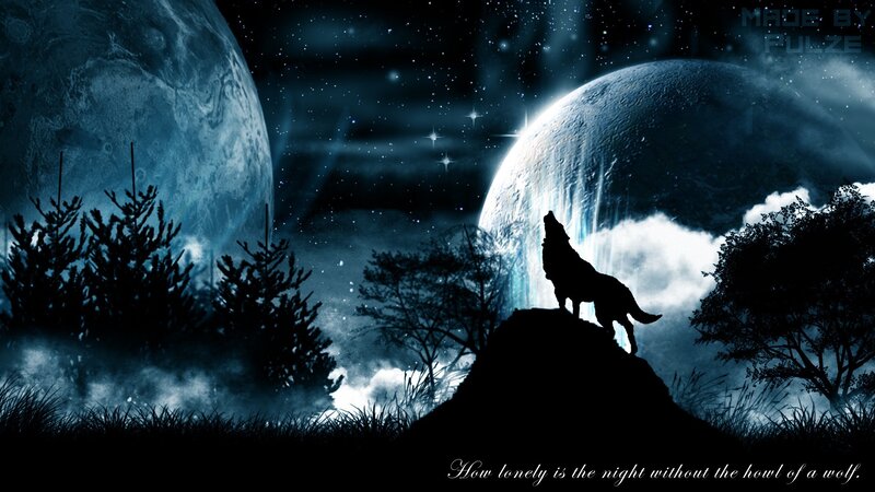 Wolf Howling at Moon — Dramatic, Black