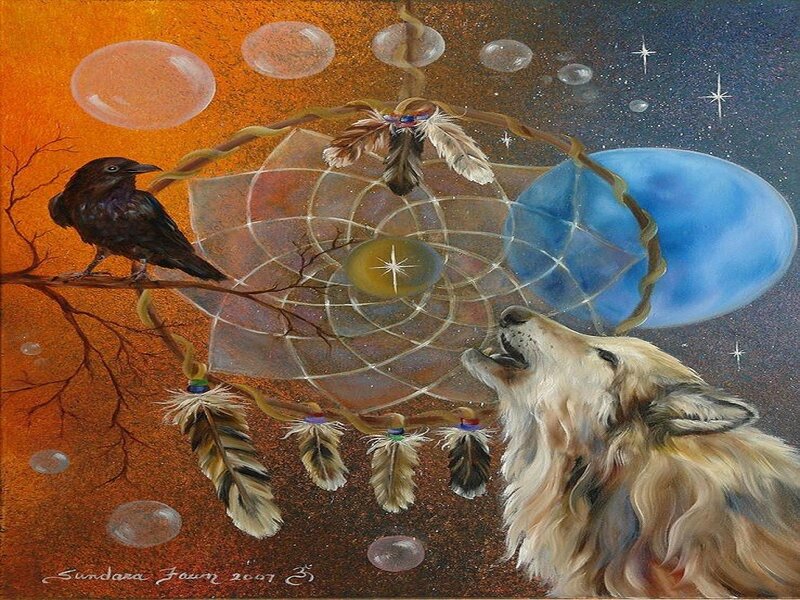 Wolf Howling at Moon — Orange, Mystical