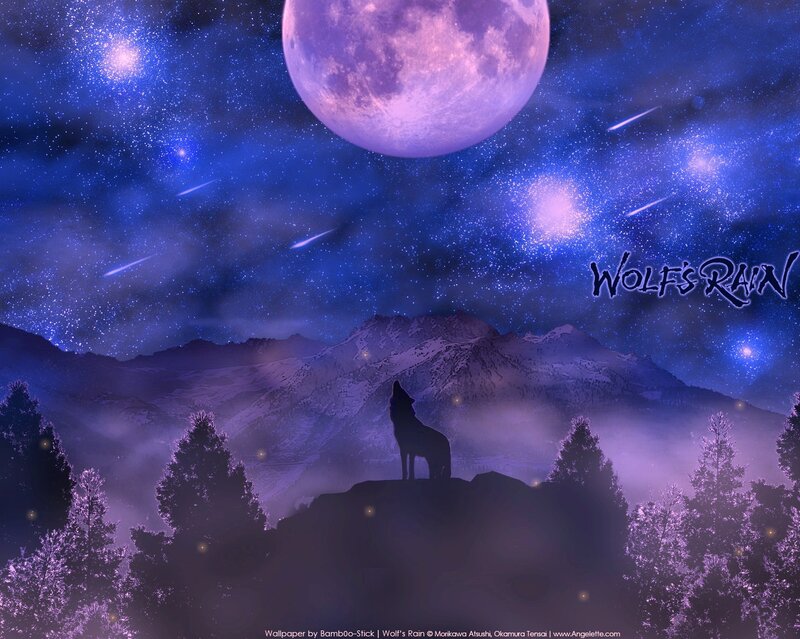 Wolf Howling at Moon — Purple, Dramatic, Night, Digital Art