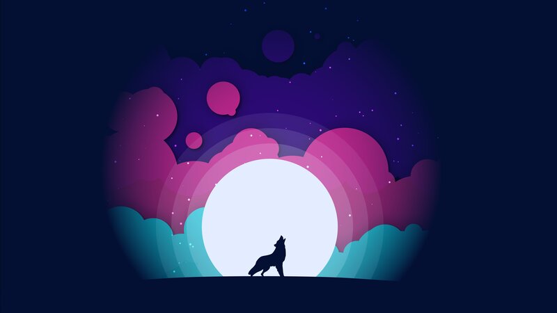 Wolf Howling at Moon — Purple, Serene