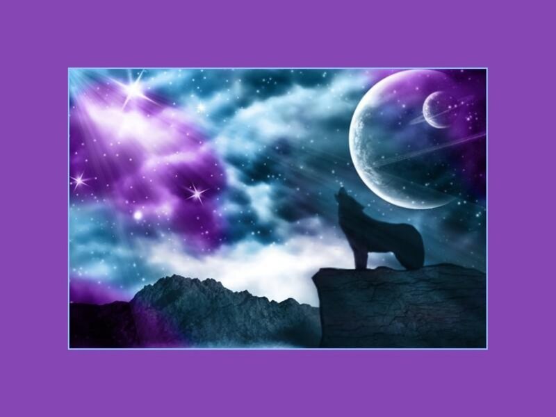 Wolf Howling at Moon — Purple
