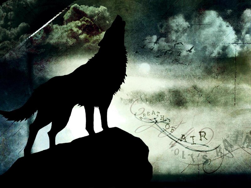 Wolf Howling at Night — Black, Dramatic, Digital Art, Rock