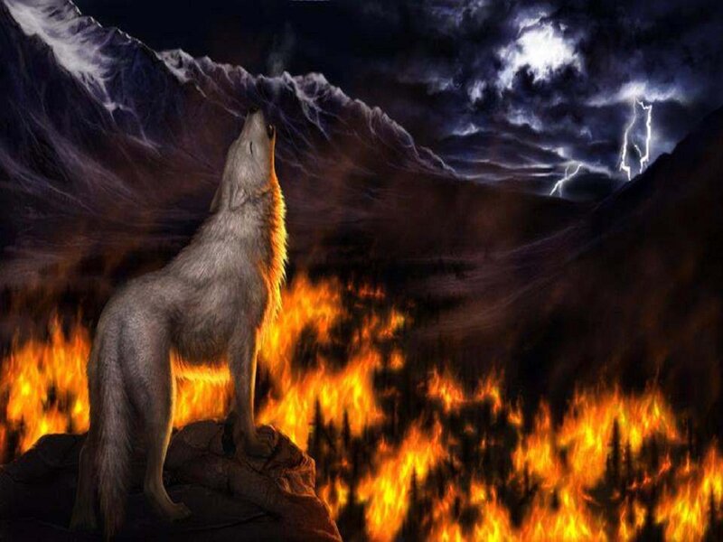 Wolf Howling at Night — Black, Dramatic, Digital Art