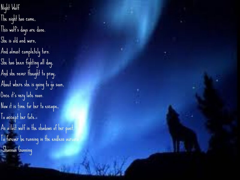 Wolf Howling at Night — Blue, Dramatic, Digital Art, Aurora Borealis