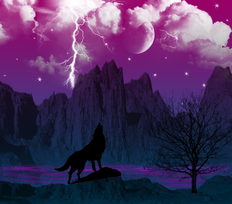 Wolf Howling at Night — Purple