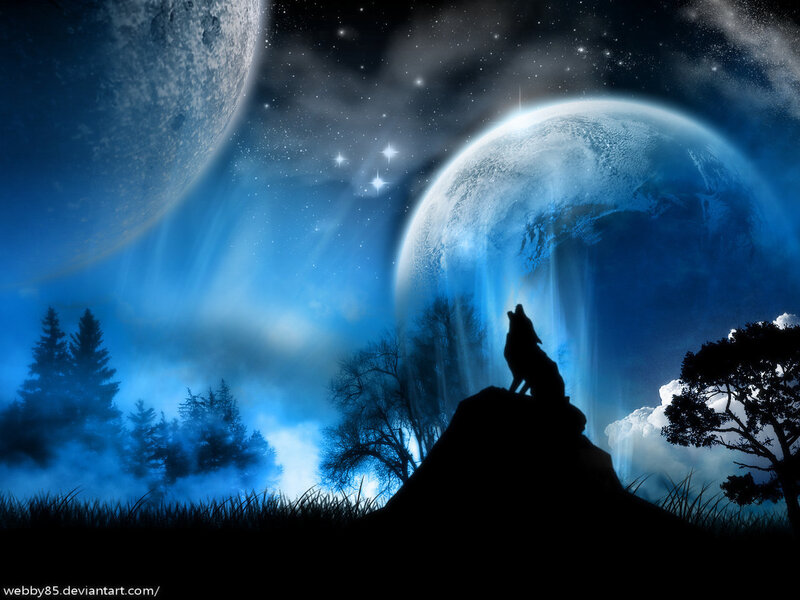 Wolf Howling at Night — Trees