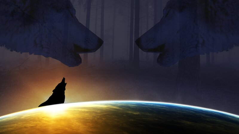 Wolf Howling at Planet