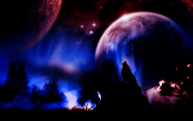 Wolf Howling at Planets — Blue