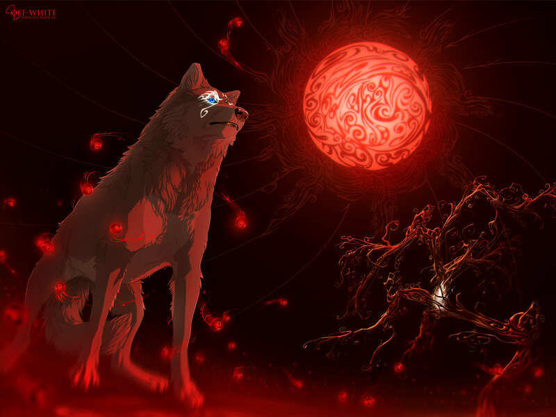 Wolf Howling at Red Moon