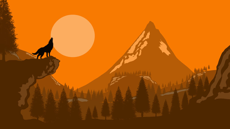 Wolf Howling at Sunset — Orange, Serene