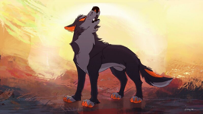 Wolf Howling at Sunset — Yellow