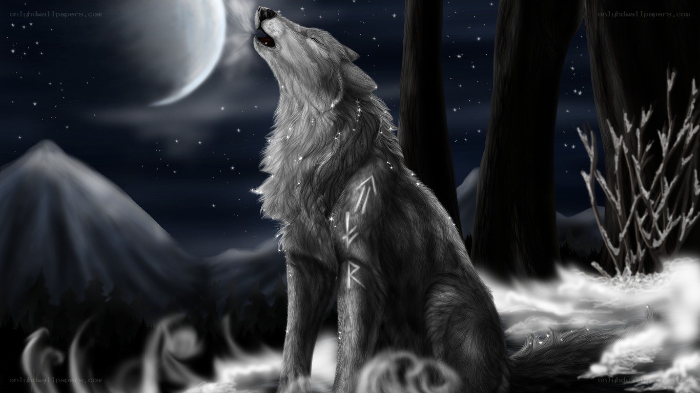 wolf howling at the moon
