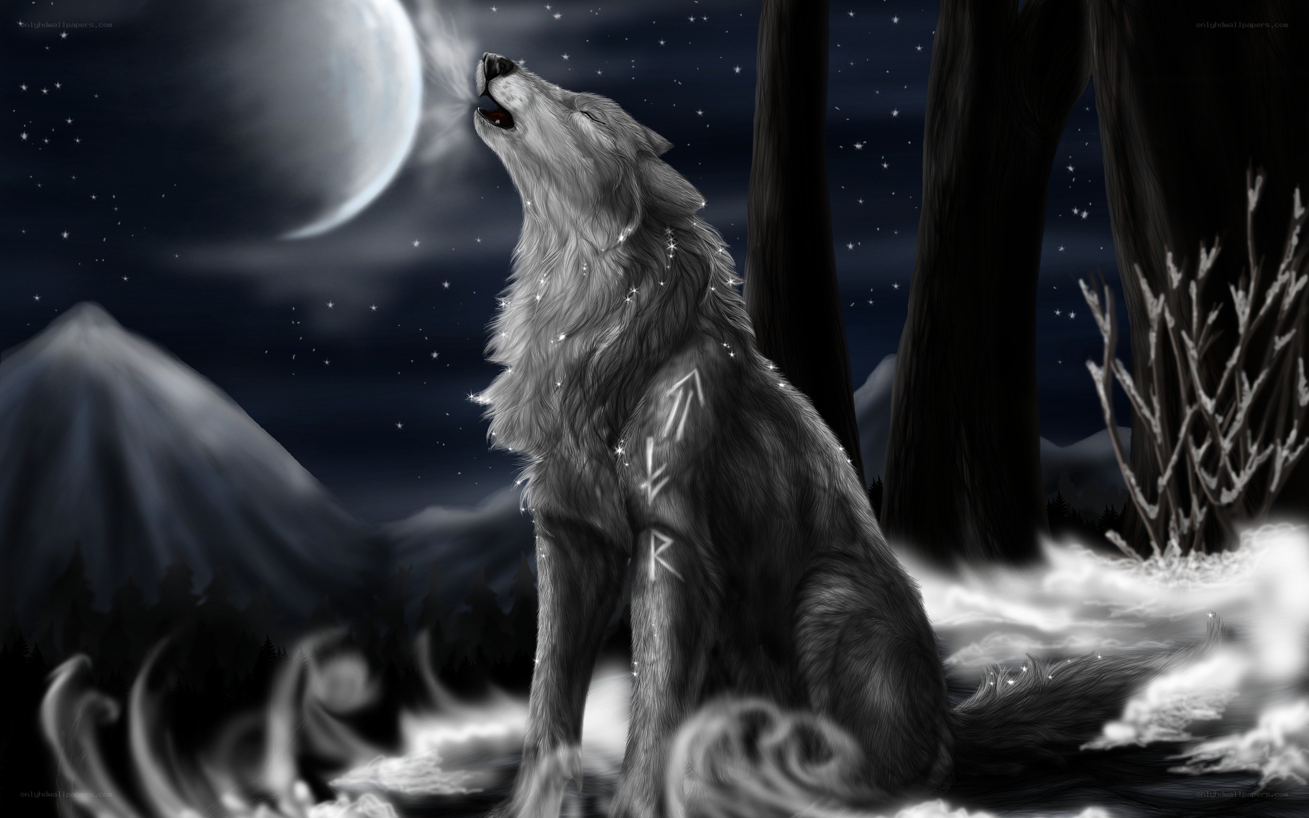 wolf howling at the moon