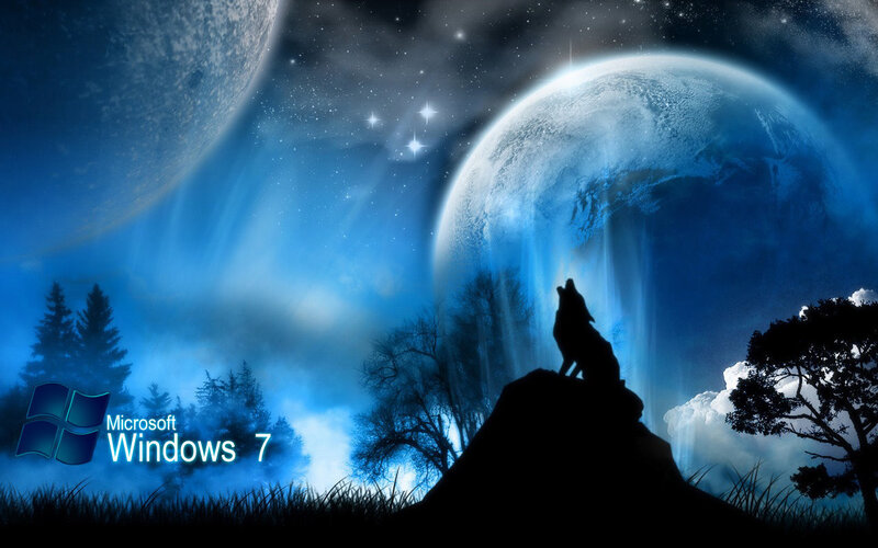 Wolf howling at two moons
