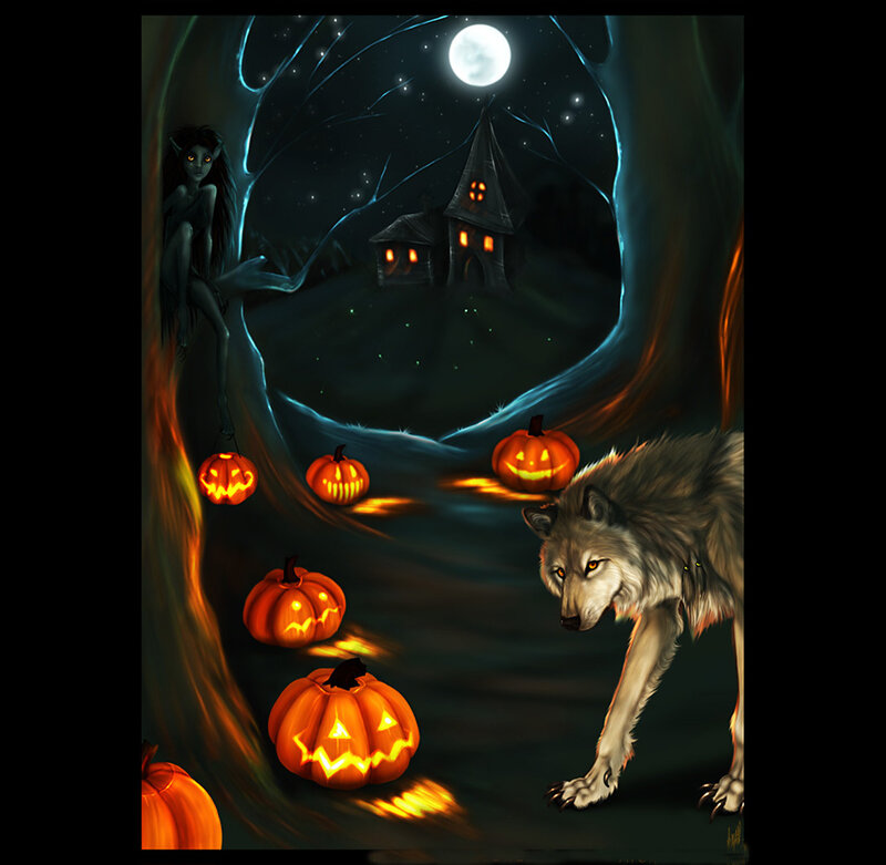 Wolf in a Pumpkin Patch