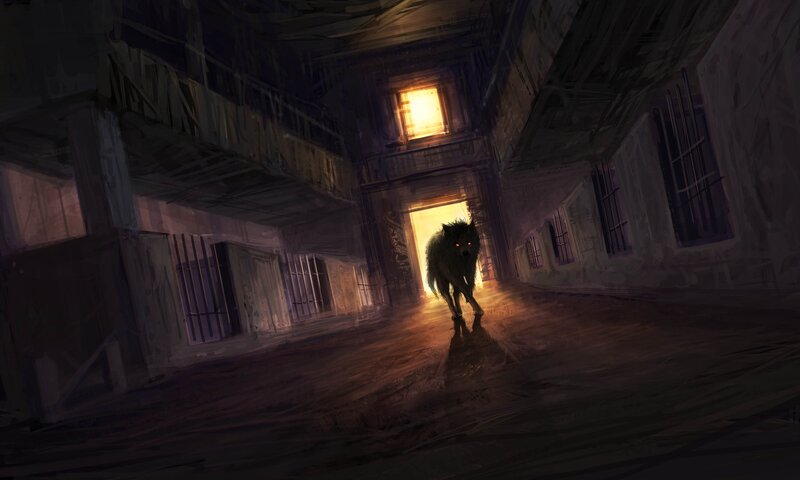 wolf in abandoned building