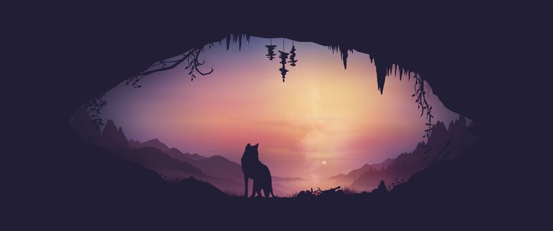 Wolf in Cave Silhouette