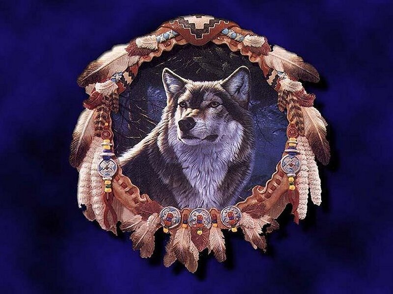 Wolf in Dreamcatcher — Blue, Mystical