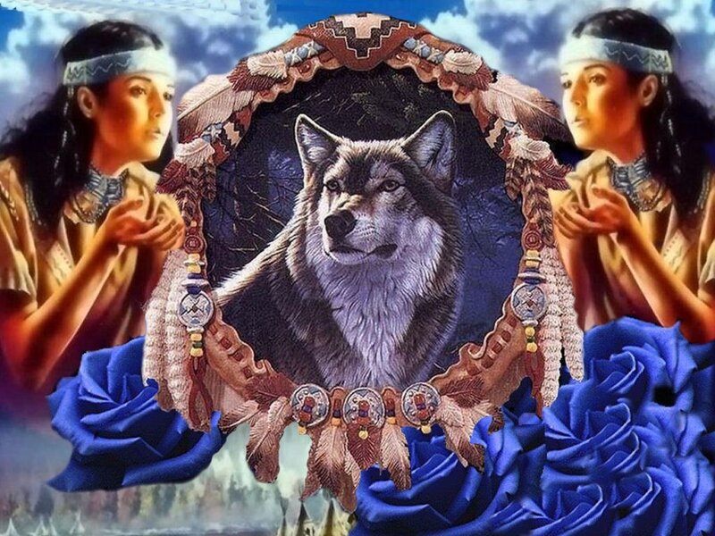 Wolf in Dreamcatcher — Blue, Spiritual