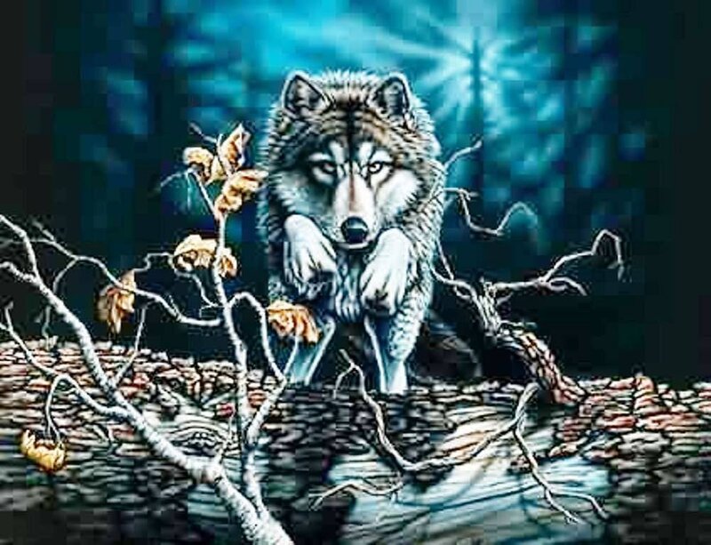 Wolf in Forest — Blue, Dramatic