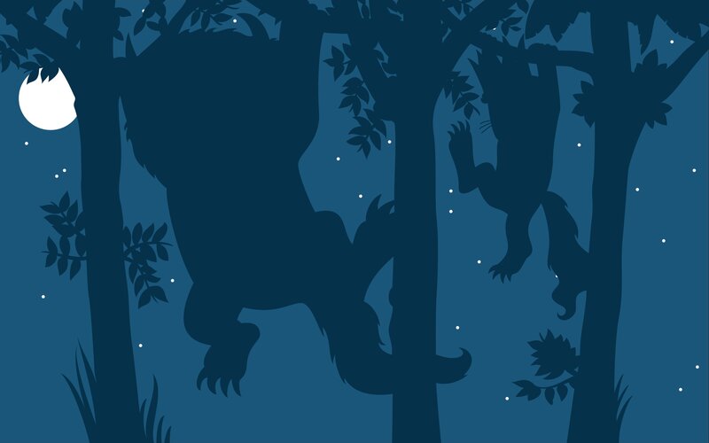 Wolf in Forest — Blue, Mysterious, Night, Illustration