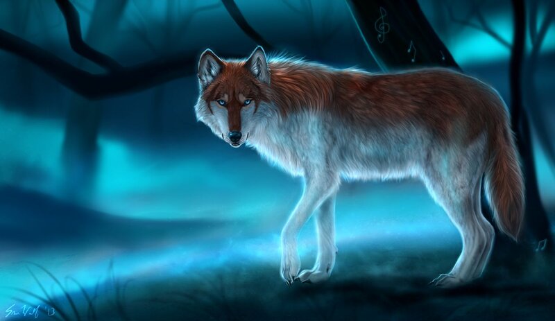 Wolf in Forest — Blue, Mystical