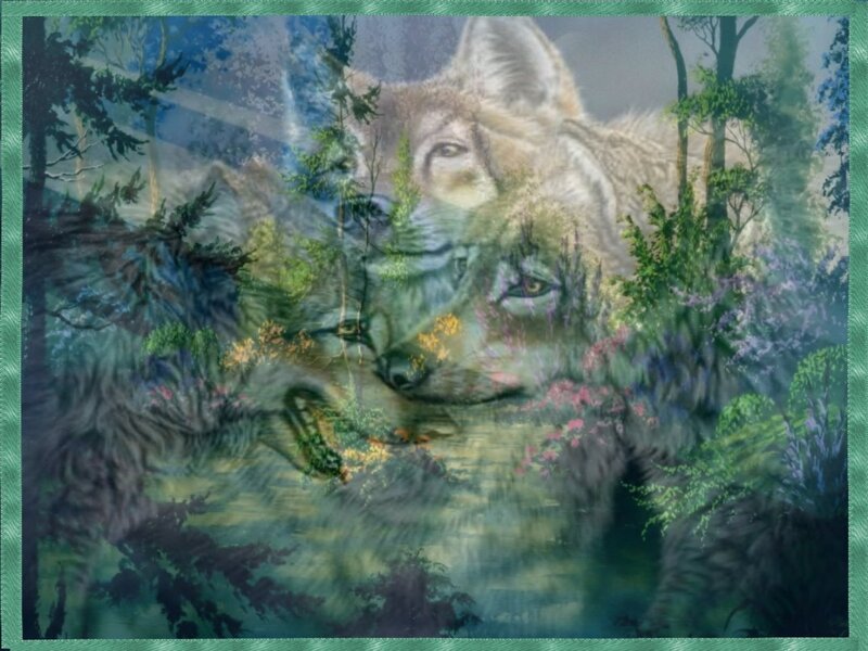 Wolf in Forest — Green, Serene