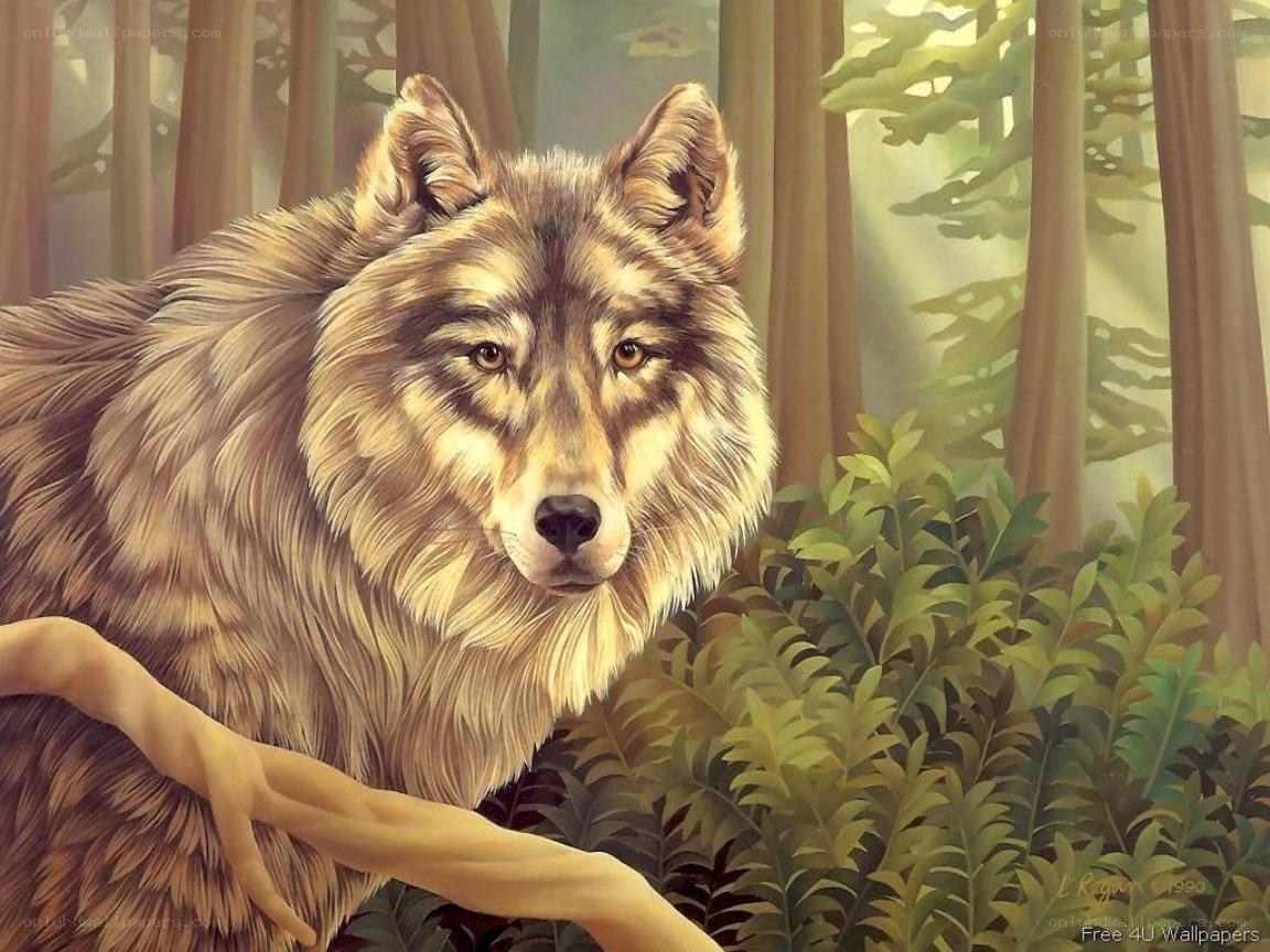 wolf in forest painting