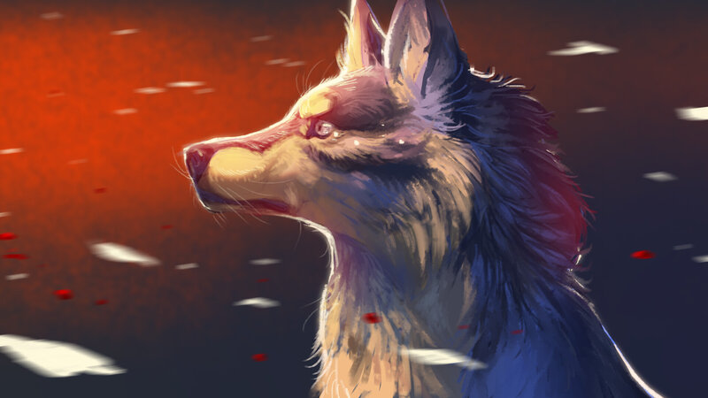 Wolf in Profile — Red