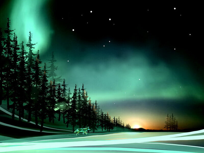 Wolf in Snowy Landscape — Green