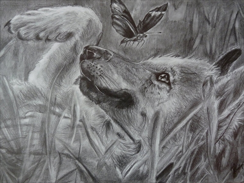 Wolf in Tall Grass — Black