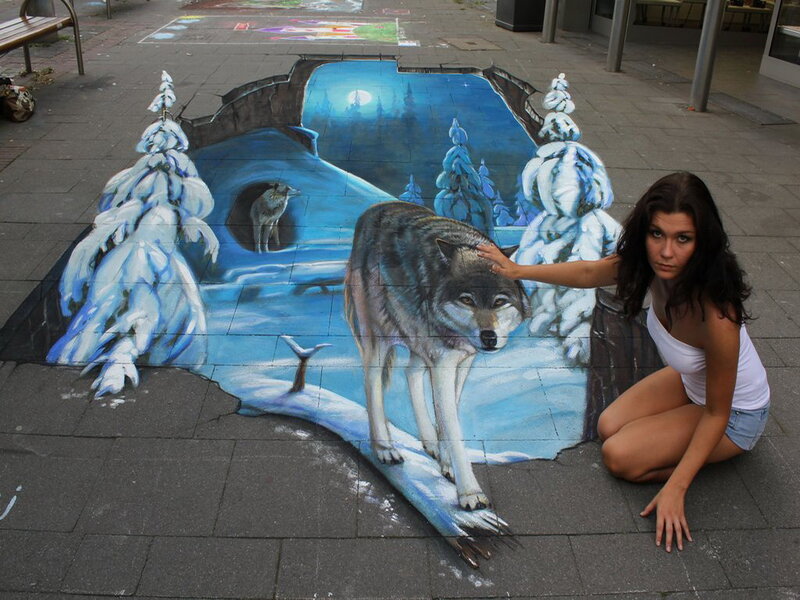 Wolf in Winter Scene — Blue