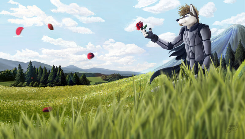 wolf-like character in a field