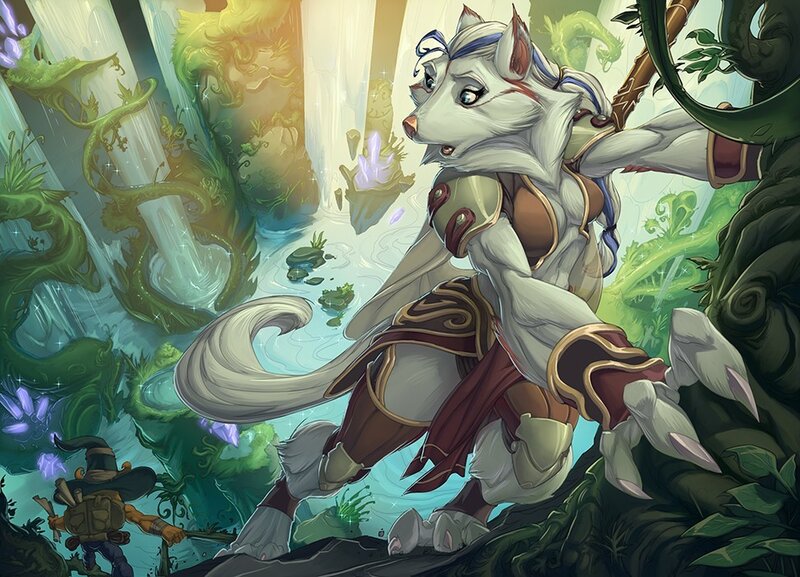 wolf-like character in a mystical forest