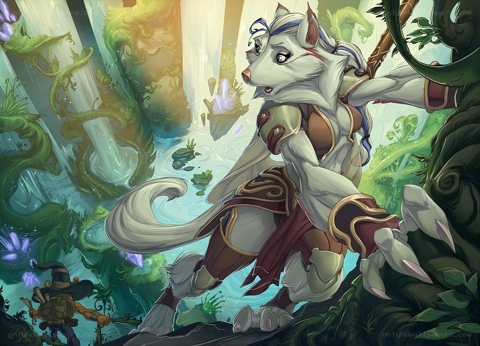 wolf-like character in a mystical forest