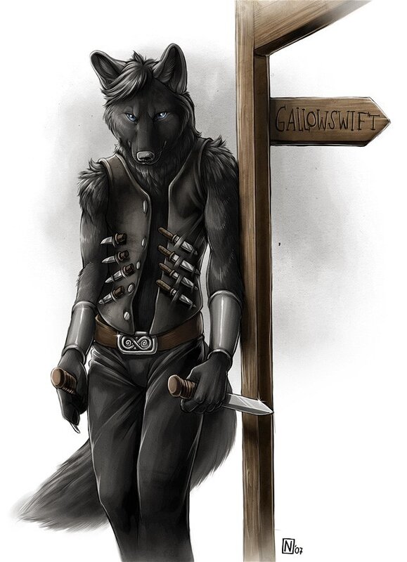 wolf-like character with knives