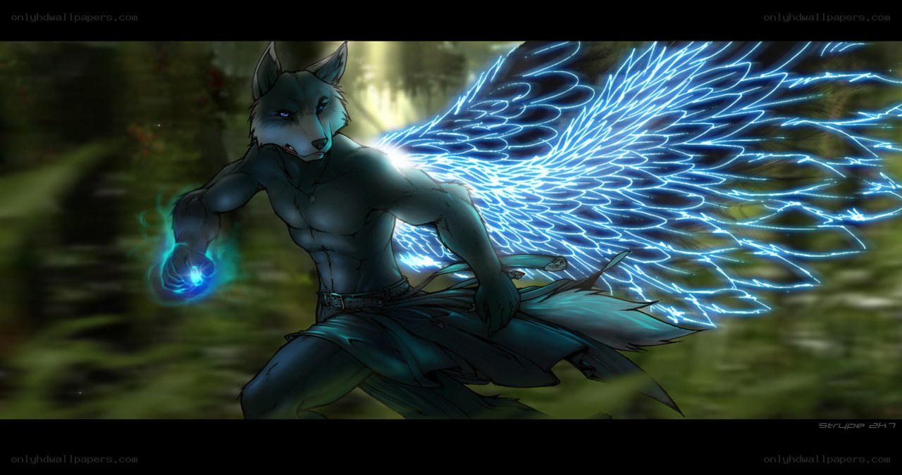 wolf-like creature with glowing wings