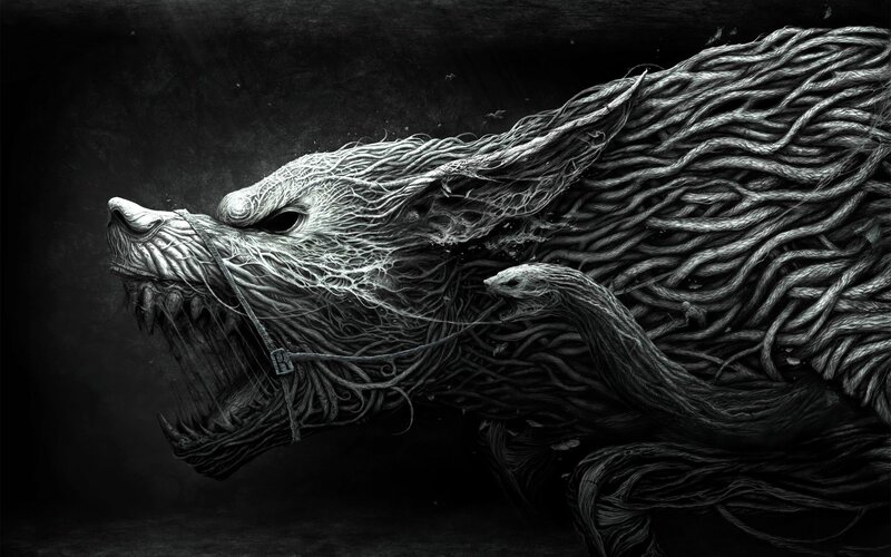 Wolf-like Creature with Snake
