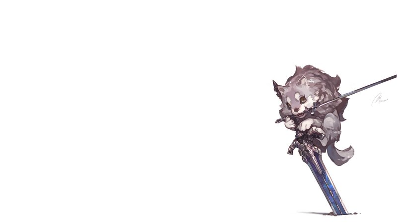 Wolf-like Creature with Sword — White