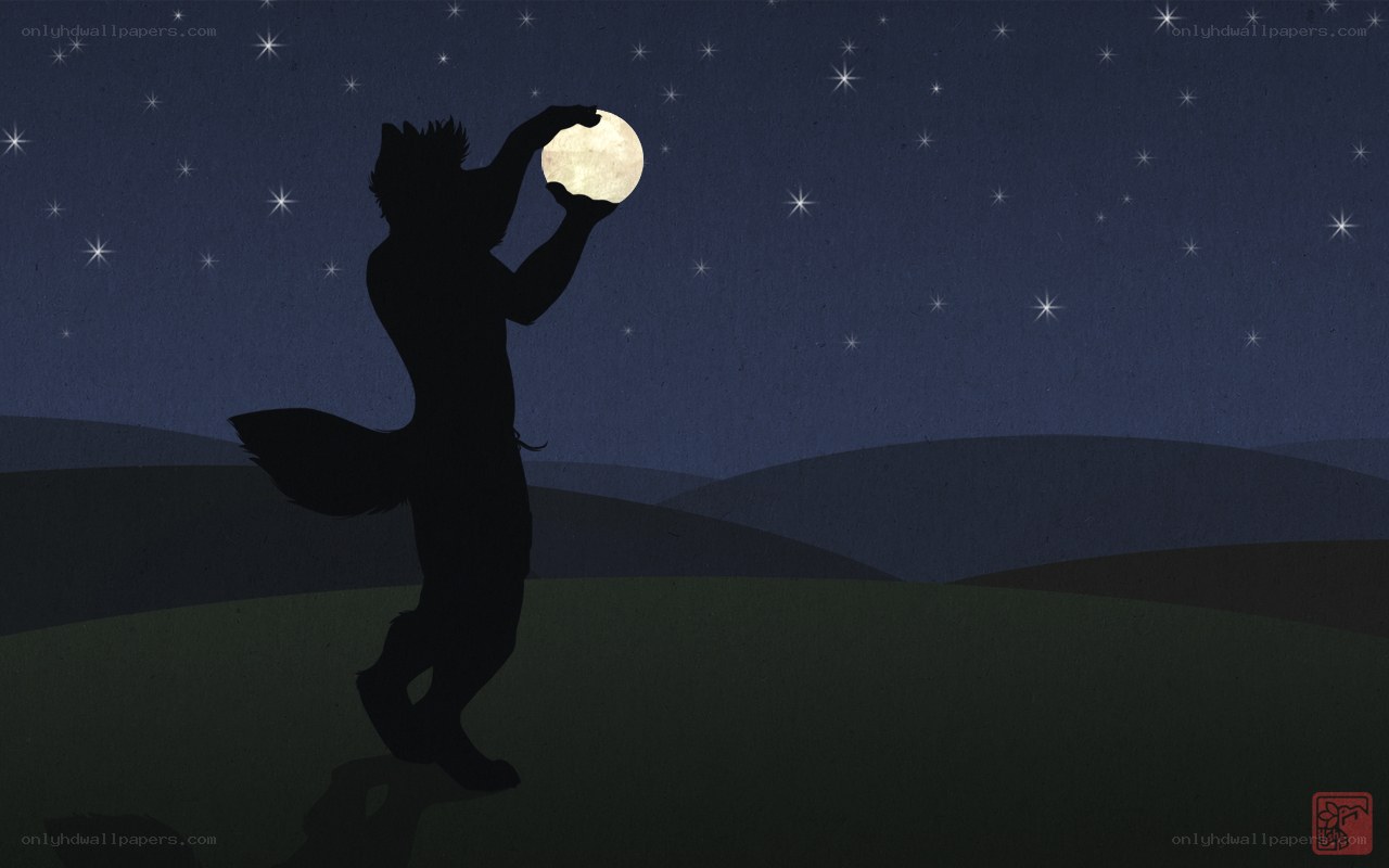 wolf-like figure holding moon