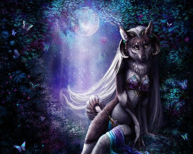 Wolf-like Woman in Forest