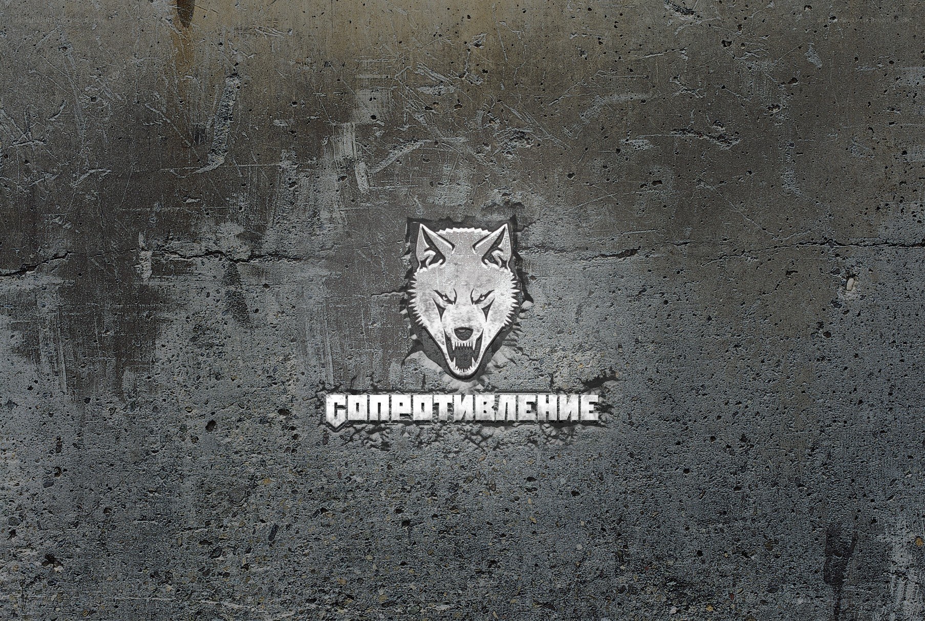 Wolf logo on concrete wall