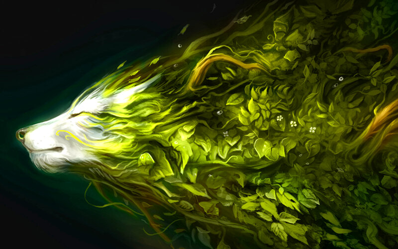 Wolf Made of Leaves — Green