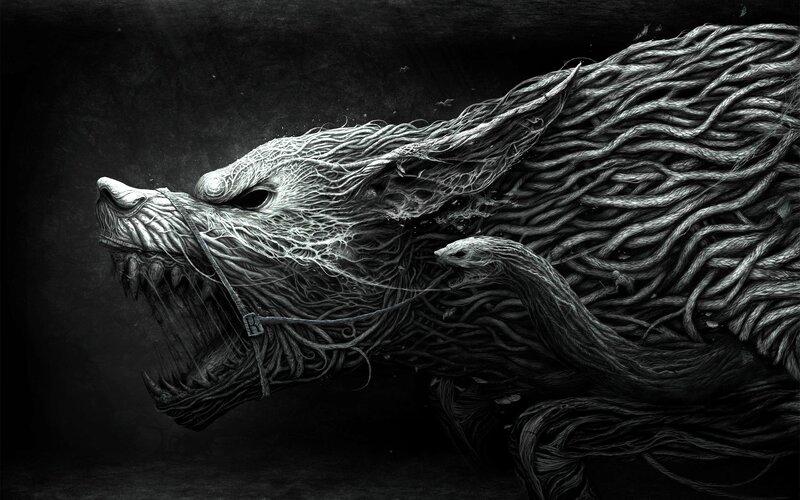 Wolf Made of Ropes — Black, Dark, Digital Art